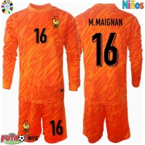 Camiseta Francia Mike Maignan #16 Portero Visitante Equipación para niños Eurocopa 2024 manga larga (+ pantalones cortos)